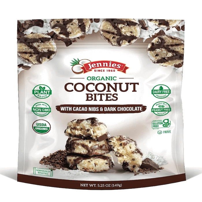 Jennies Organic Coconut Bites with Cacao Nibs and Dark Chocolate, 5.25oz