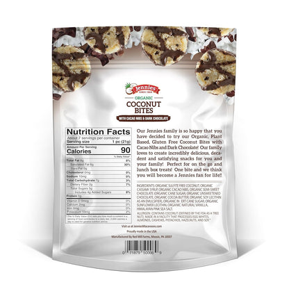 Jennies Organic Coconut Bites with Cacao Nibs and Dark Chocolate, 5.25oz