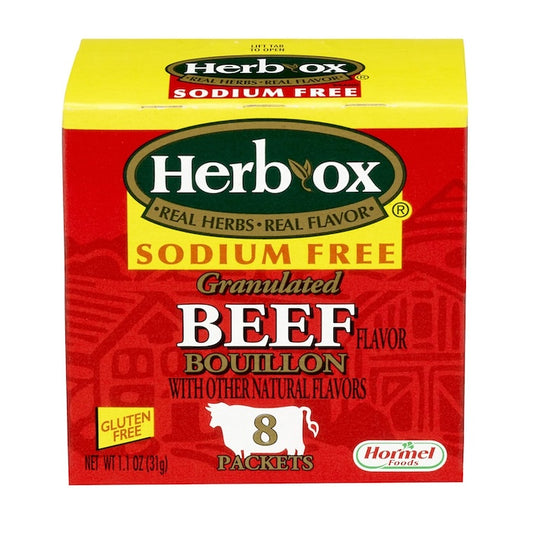 Herb-Ox Bouillon Packets Beef Instant Broth & Seasoning Sodium Free 1.1 oz Box