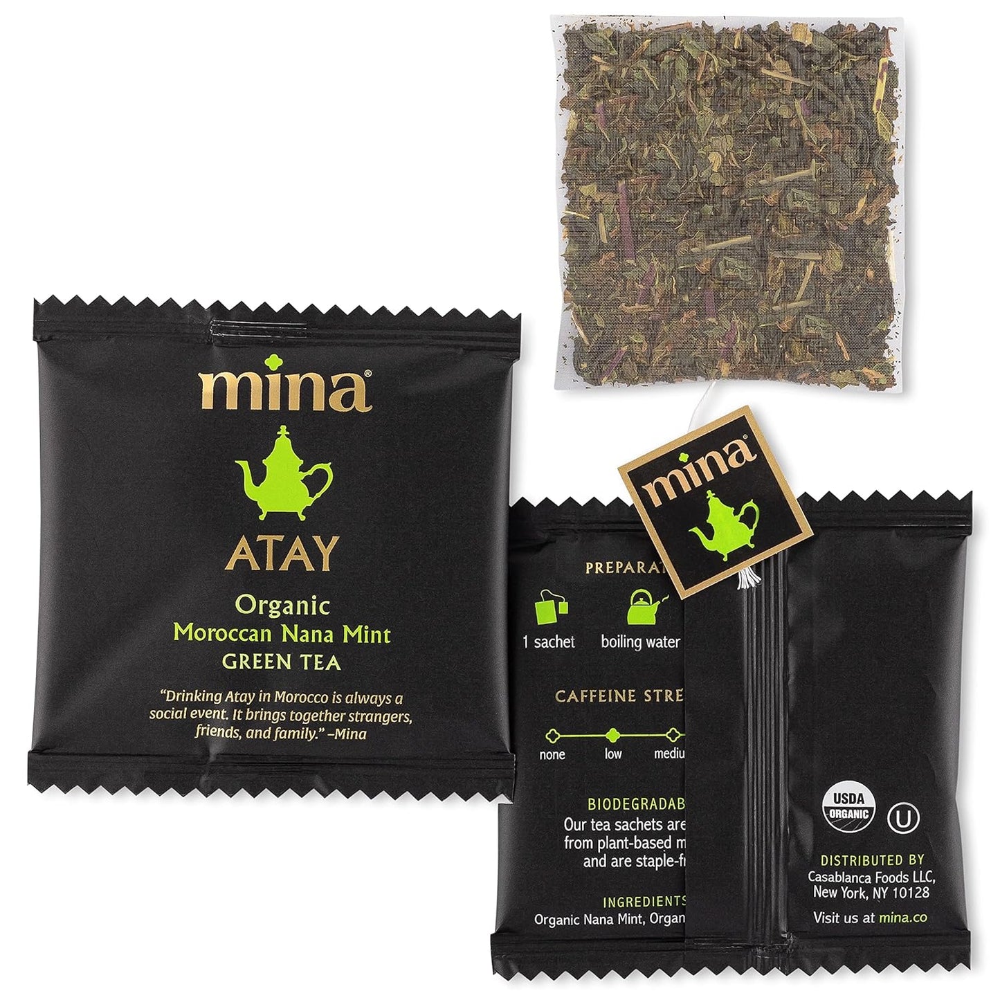 Mina Atay Moroccan Nana Mint Organic Green Tea, 15 Biodegradable Sachets