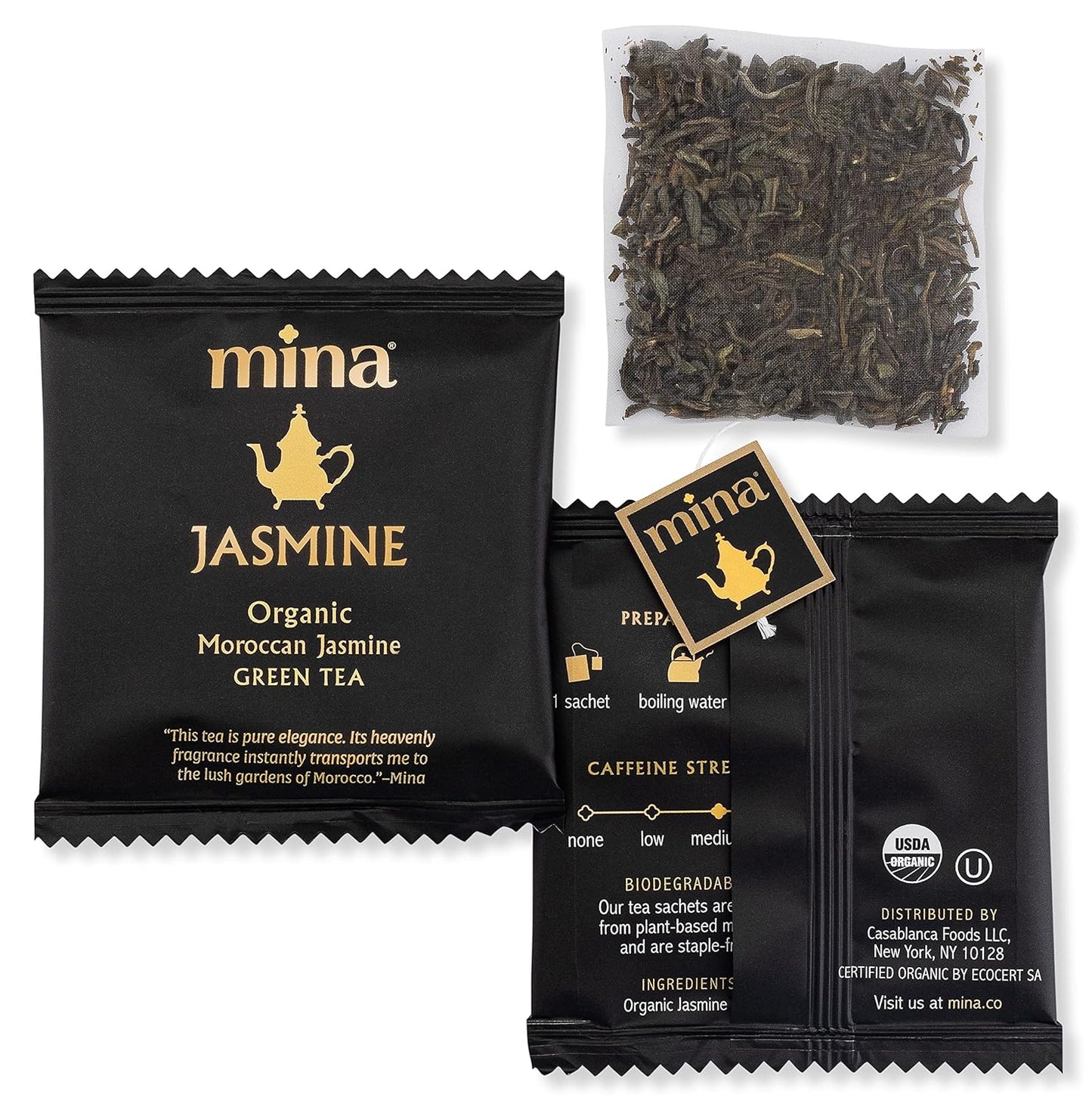 Mina Organic Moroccan Jasmine Green Tea, 15 Biodegradable Sachets