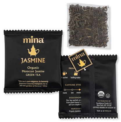 Mina Organic Moroccan Jasmine Green Tea, 15 Biodegradable Sachets