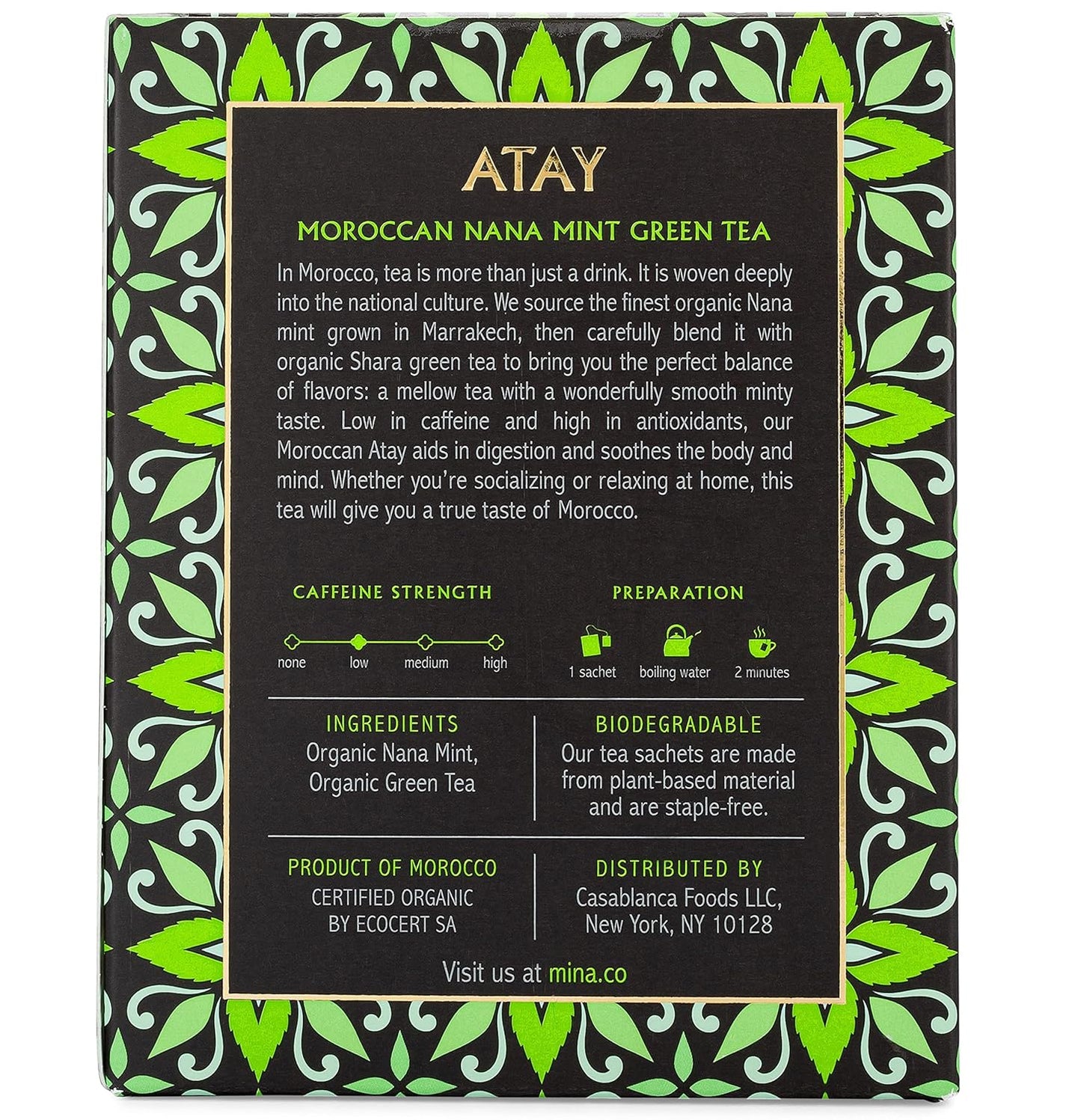Mina Atay Moroccan Nana Mint Organic Green Tea, 15 Biodegradable Sachets