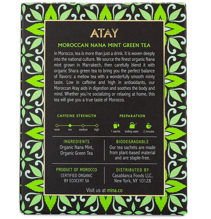 Mina Atay Moroccan Nana Mint Organic Green Tea, 15 Biodegradable Sachets