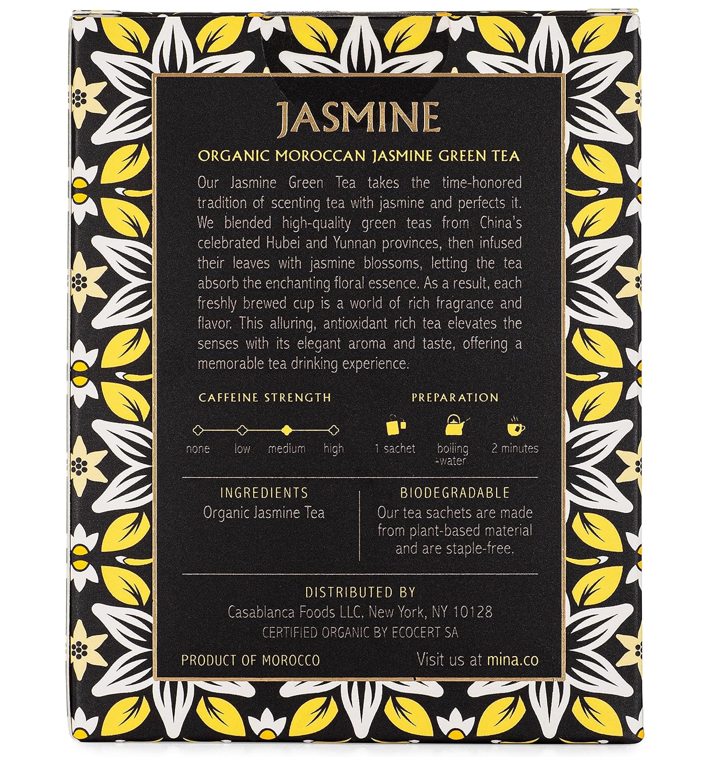 Mina Organic Moroccan Jasmine Green Tea, 15 Biodegradable Sachets