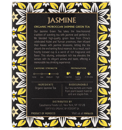 Mina Organic Moroccan Jasmine Green Tea, 15 Biodegradable Sachets