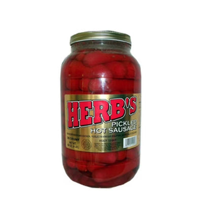 Herbs RED HOT Pickled Sausage (1 Gal. Jar) 39 Count Beef & Chicken No Pork