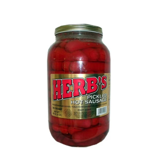 Herbs RED HOT Pickled Sausage (1 Gal. Jar) 39 Count Beef & Chicken No Pork