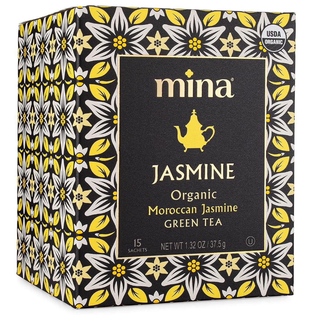 Mina Organic Moroccan Jasmine Green Tea, 15 Biodegradable Sachets