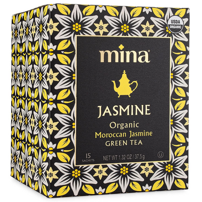 Mina Organic Moroccan Jasmine Green Tea, 15 Biodegradable Sachets
